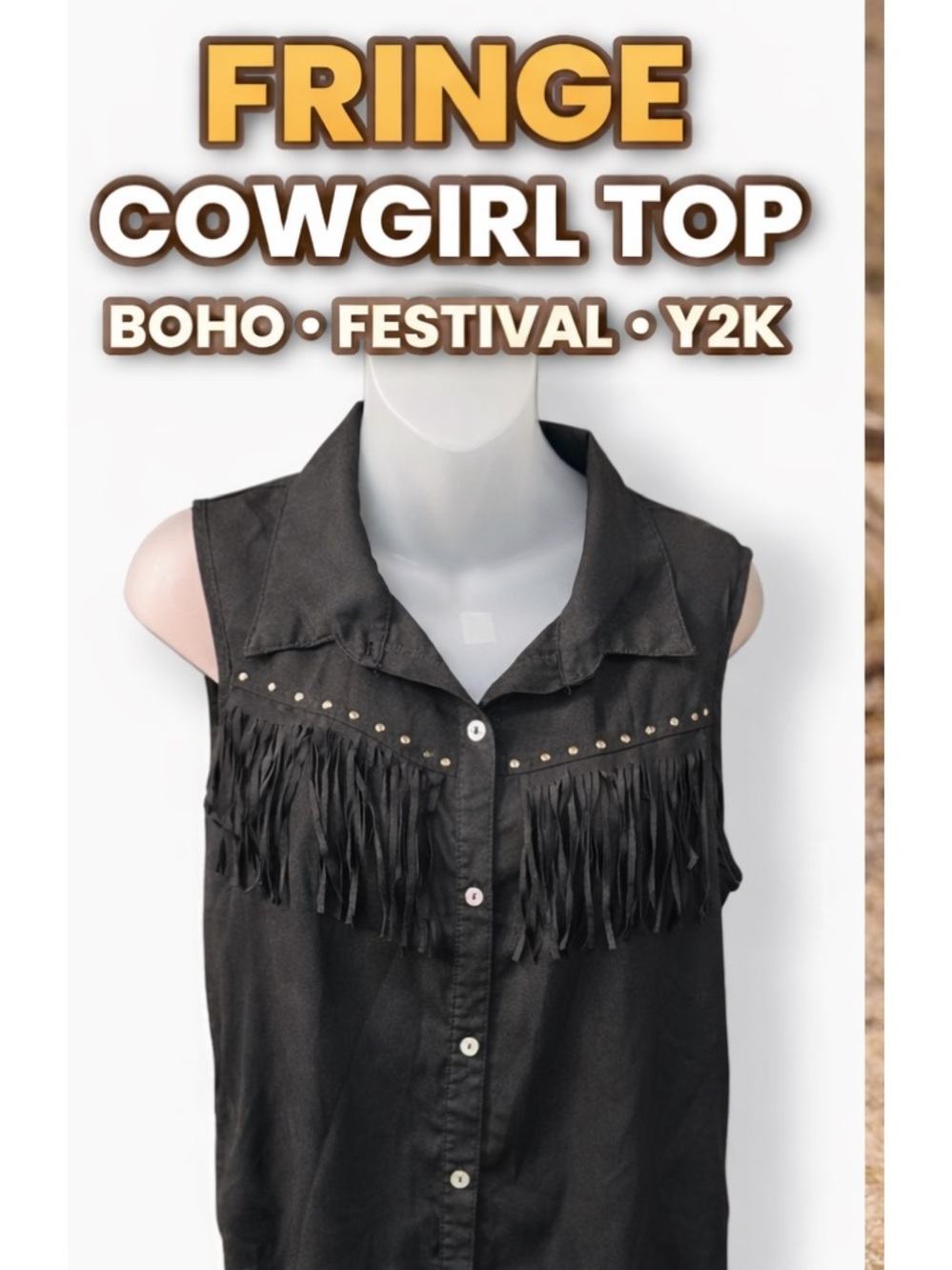 Western Chic Black Fringe Leather Vest Cowgirl Rodeo Nashville Medium